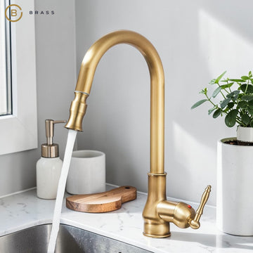 Antique Brass Kitchen Faucet Pull Down Sprayer