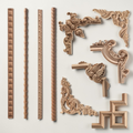 ingle line wood carving bar and corner applique on white background - Raw Wood.