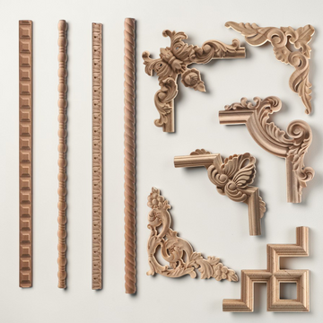 ingle line wood carving bar and corner applique on white background - Raw Wood.