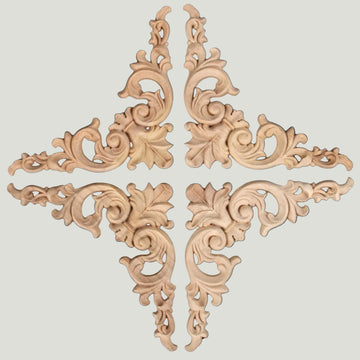 Set of 4 floral wood carved corner stickers for symmetrical furniture decoration.