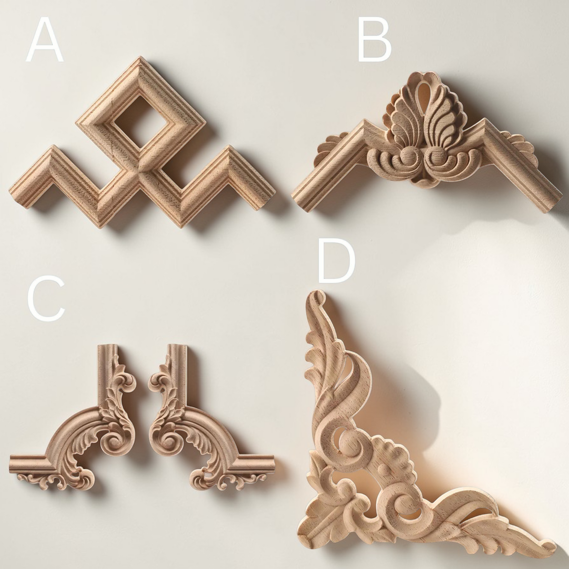 Painted white ornate wood molding applied on a luxury wall mirror.