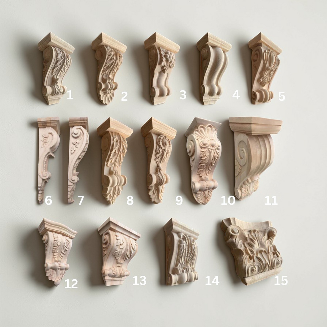 oman style floral wood carved corbel for architectural wall and cabinet decoration.