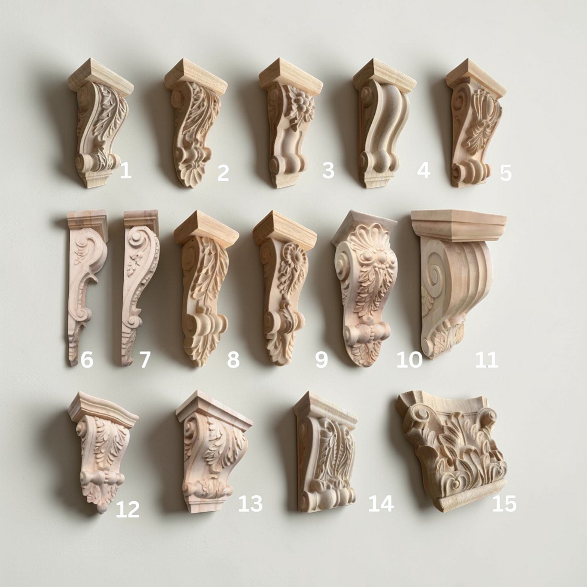 oman style floral wood carved corbel for architectural wall and cabinet decoration.