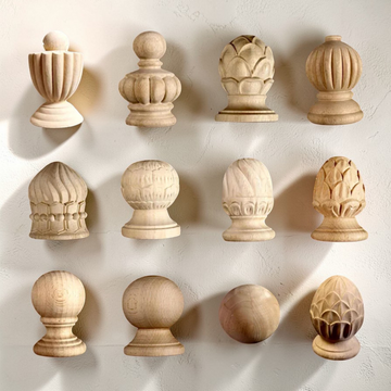 Solid Wood Carved Round Ball Post Cap — Unfinished Wood Finial