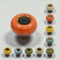 Side angle of handmade retro flower ceramic knob for drawers and cabinets